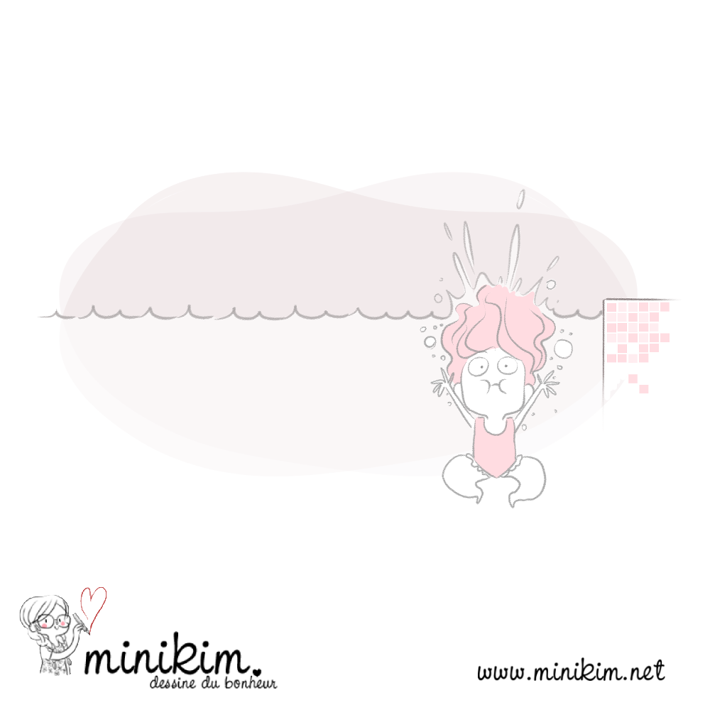 Illustration de Minikim qui représente une fillette qui vient de sauter dans une piscine.