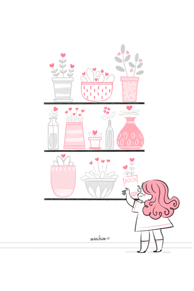 En 2019 cultivez du bonheur, Minikim, carte de voeux, illustration, cultiver l'amour, amour, bonheur, dessin.