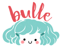 logo, Minikim, Bulle, bande dessinée, titre, title, création de logo, illustration, cute, mignon, adorable, aqua and red, rouge et bleu, dessin