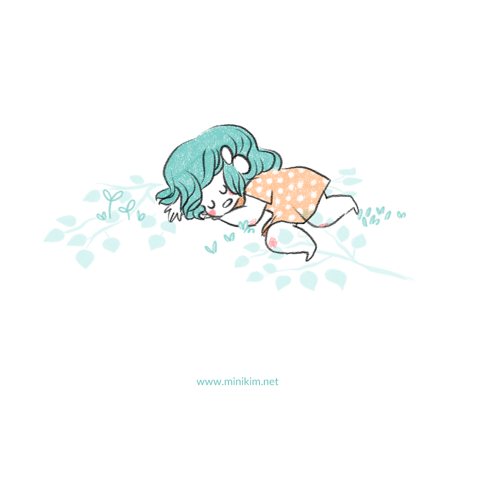 Bulle endormie, Minikim, dessin, illustration, illustratrice, art, sieste, Minikim, autrice, bande dessinée, ombre, sous un arbre