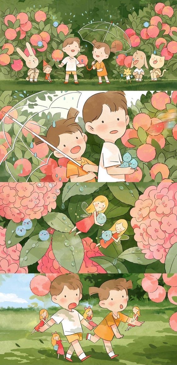 BD jeunesse Bande desssinée adorable Zozo Factory Tian Cai Lu 天才鹭 Printemps parapluie pluie fées gouttes d'eau Manhua
