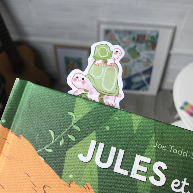 Bulle et la Famille Tortue illustré par Minikim, autrice de bande dessinée. Mise en situation dans Jules et le remard, un livre de Joe Todd-Stanton